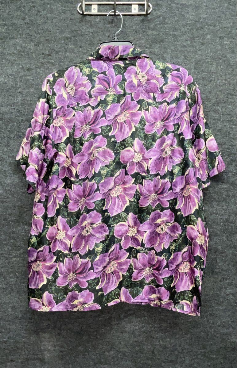 Vintage 90s Bogari Women's Purple Floral 100% Silk Blouse Sz L