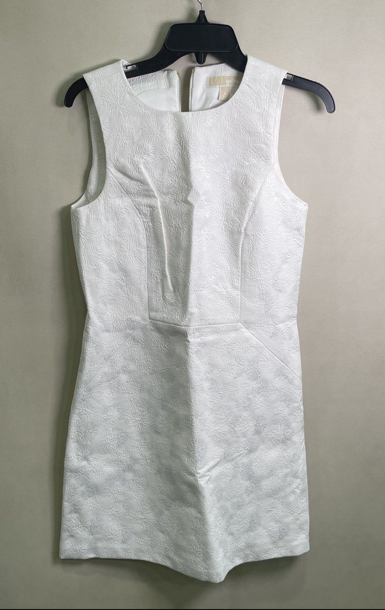 Michael Kors Women's White Textured Jacquard Sleeveless Sheath Dress Size 6