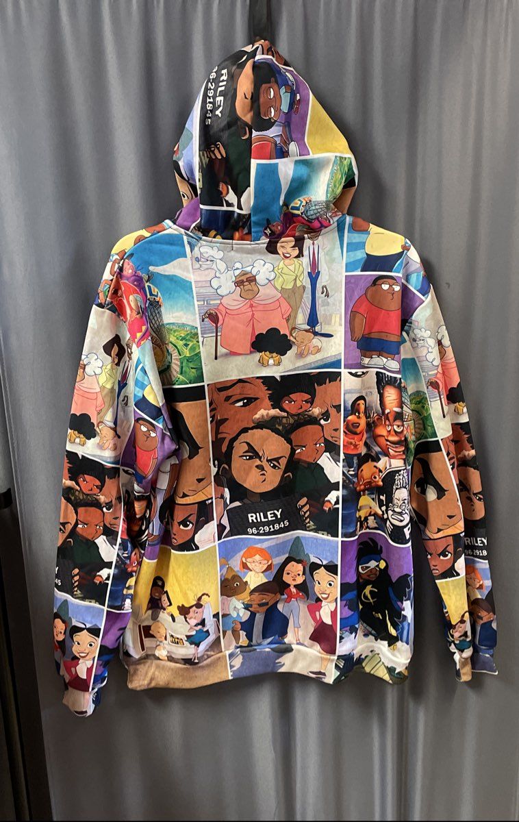 DYKHMILY Men's Boondocks Bebe's Kids Animation All-Over Print Hoodie Sz M