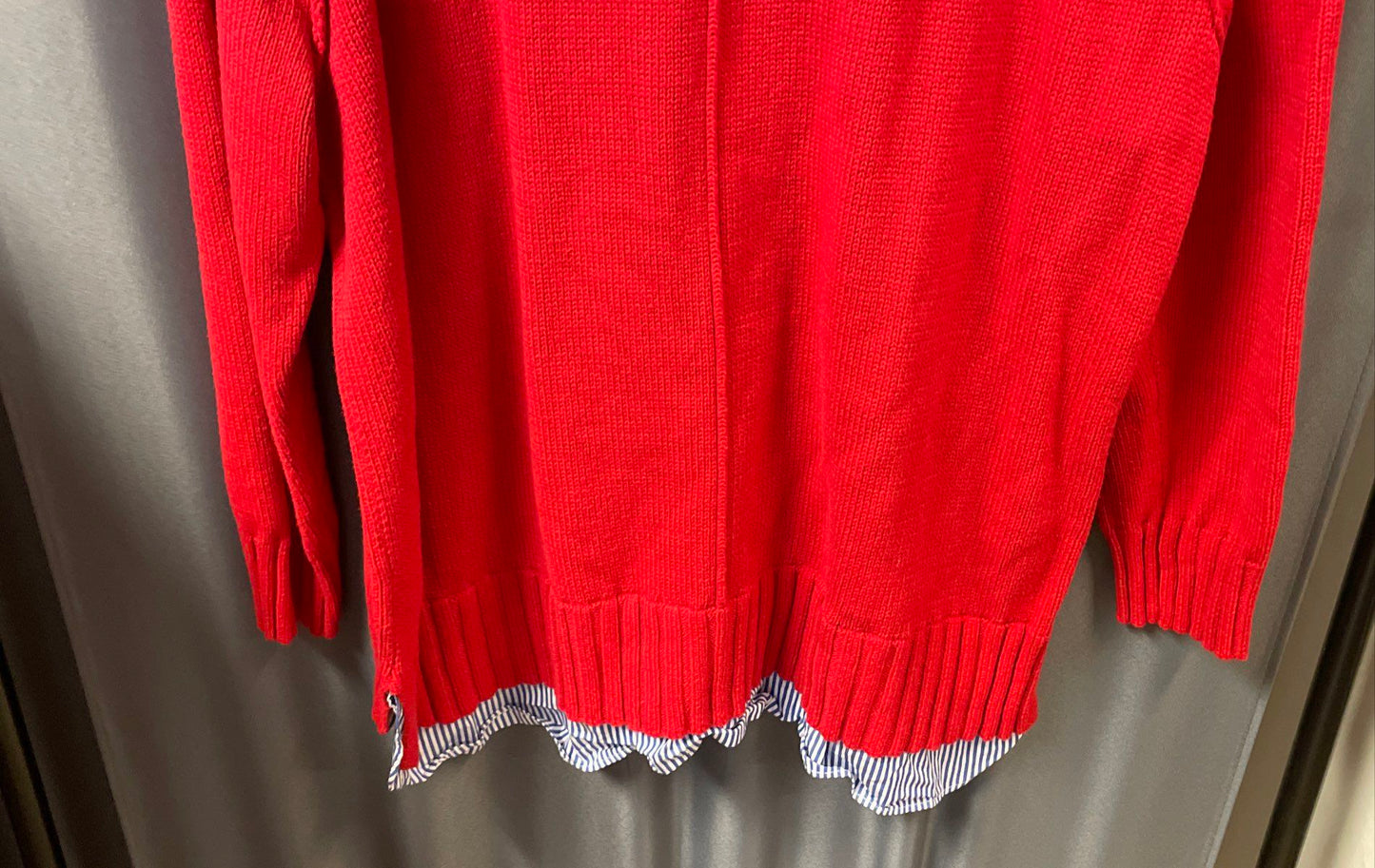 Lauren Ralph Lauren Women's Red Sweater Faux Layered Shirt Collar Hem Sz 3XL