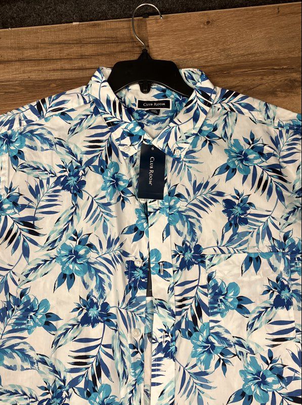 Club Room Men's Blue Floral Tropical Short Sleeve Button Down Shirt XXL NWT