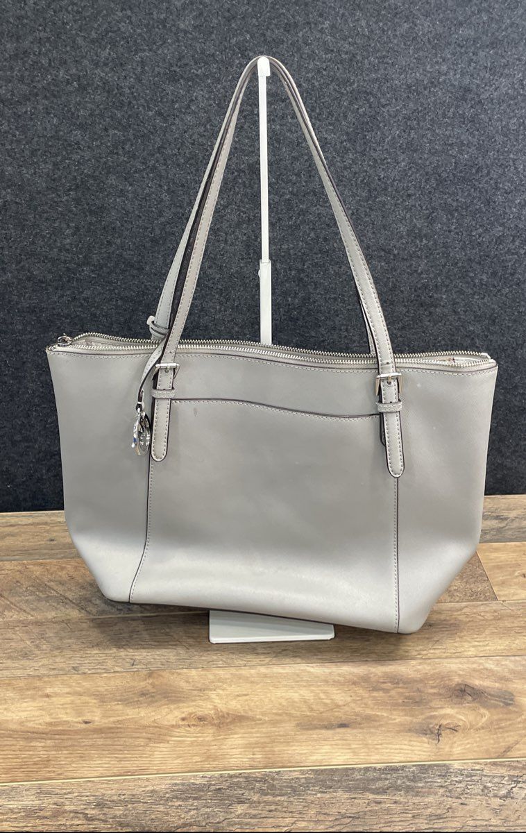 Michael Kors Gray Saffiano Leather Jet Set Travel Large Top Zip Tote Bag