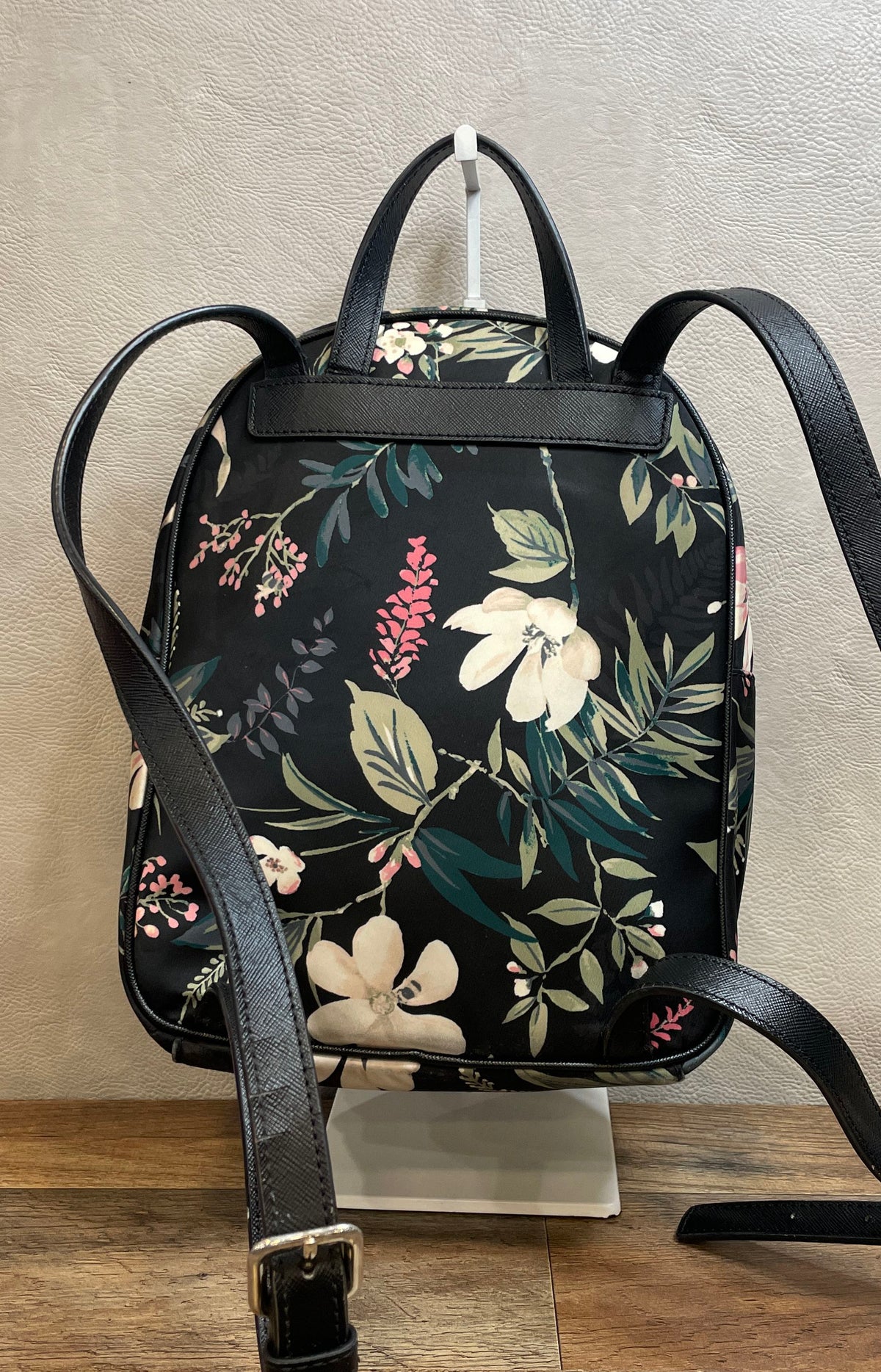 Kate Spade New York Black Floral Nylon Small Backpack Gold Hardware