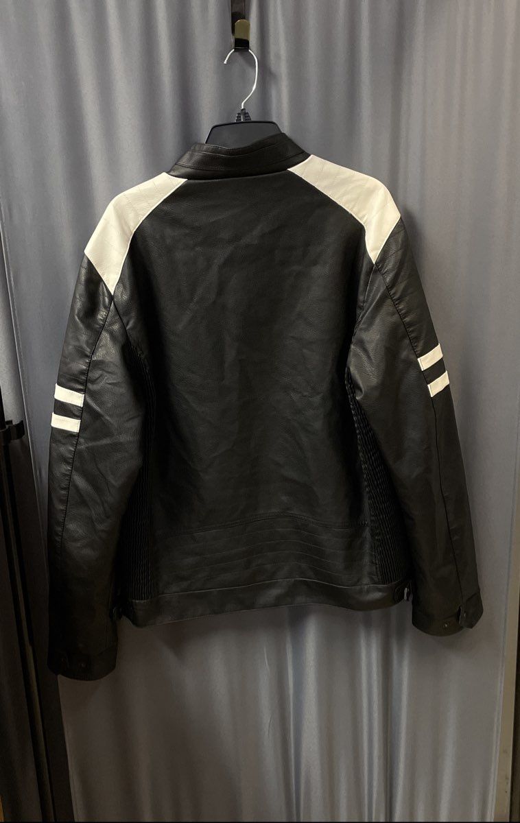 Fried Denim Men's Black White Faux Leather Biker Cafe Racer Jacket Size L