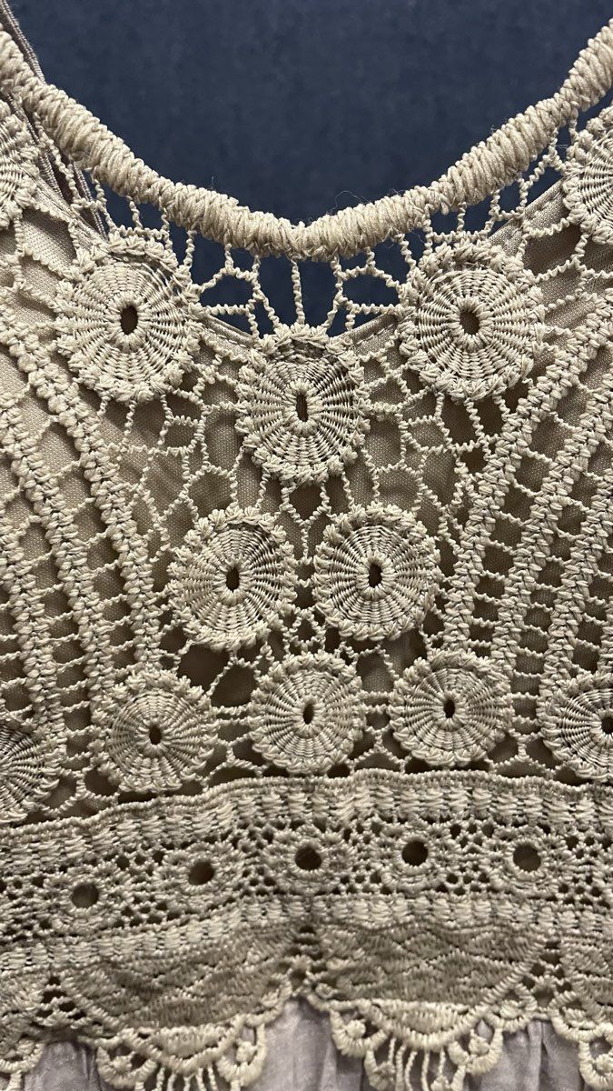 Kings Road Women's Tan Crochet Lace Bodice Tiered Maxi Dress Sz XL