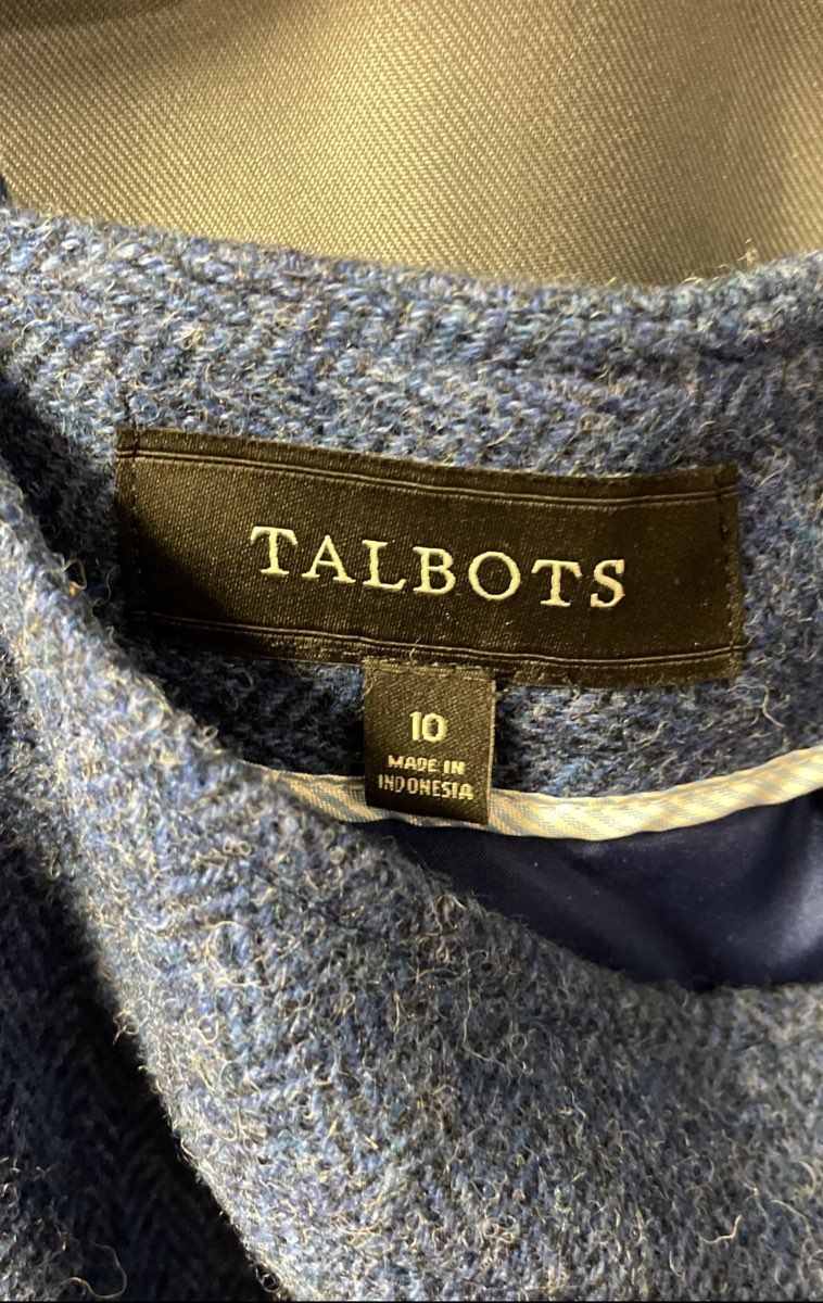 Talbots Women's Blue Wool Blend Herringbone Straight Skirt Sz 10