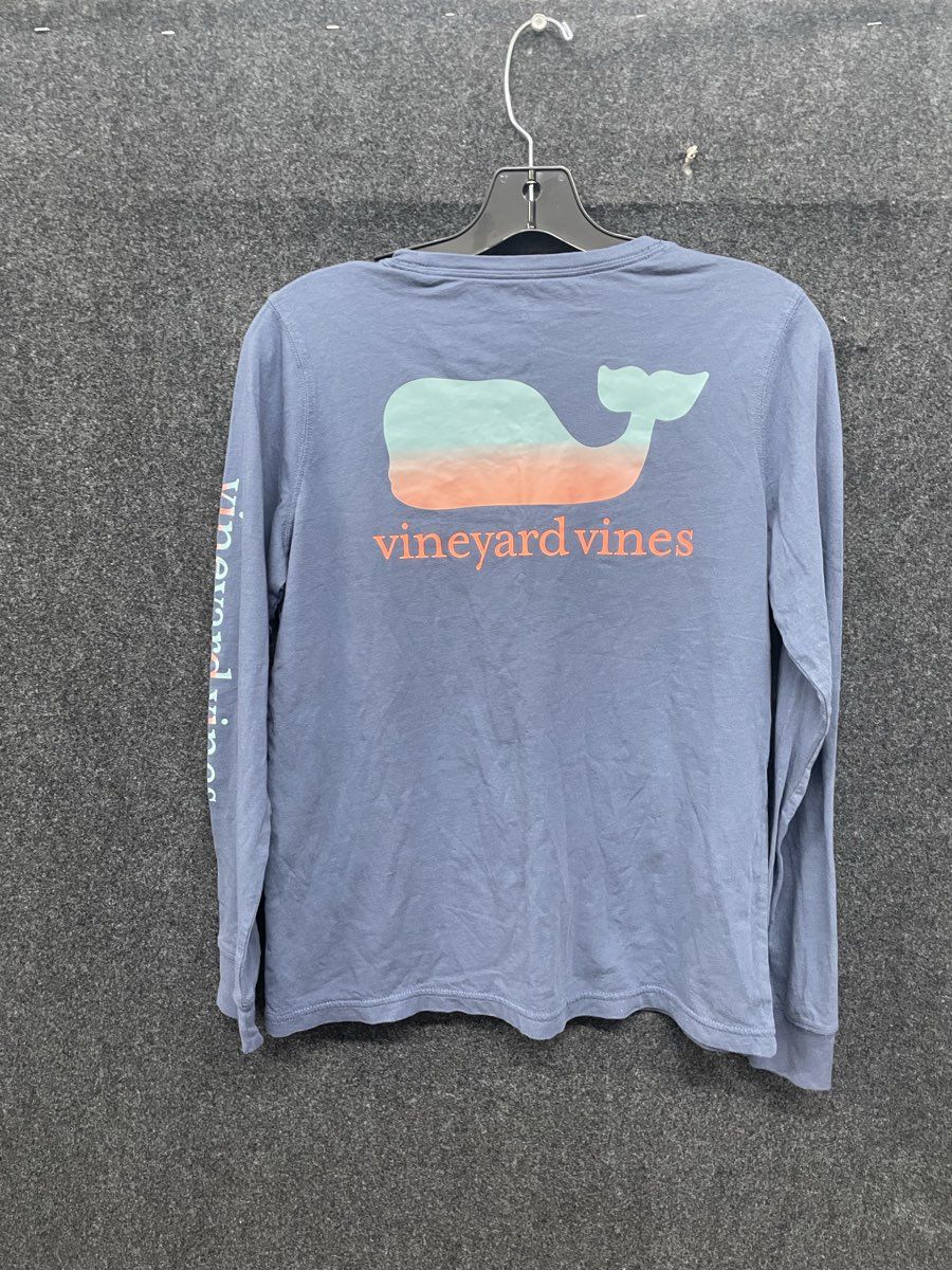 Vineyard Vines Men's Long Sleeve Pocket T-Shirt Blue Gradient Whale Graphic Sz S