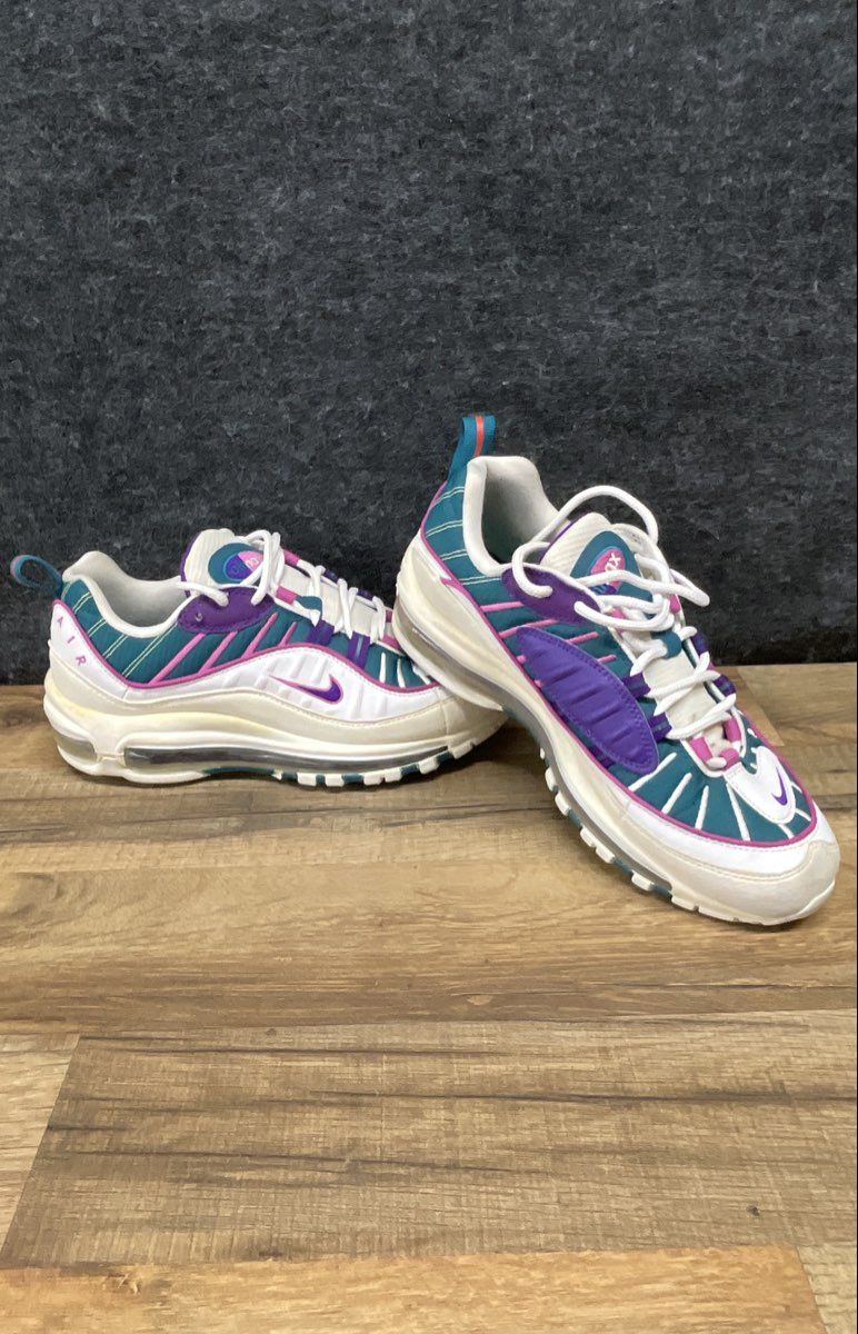 Nike Air Max 98 Teal Nebula Grape White Running Shoes Women's Size 8