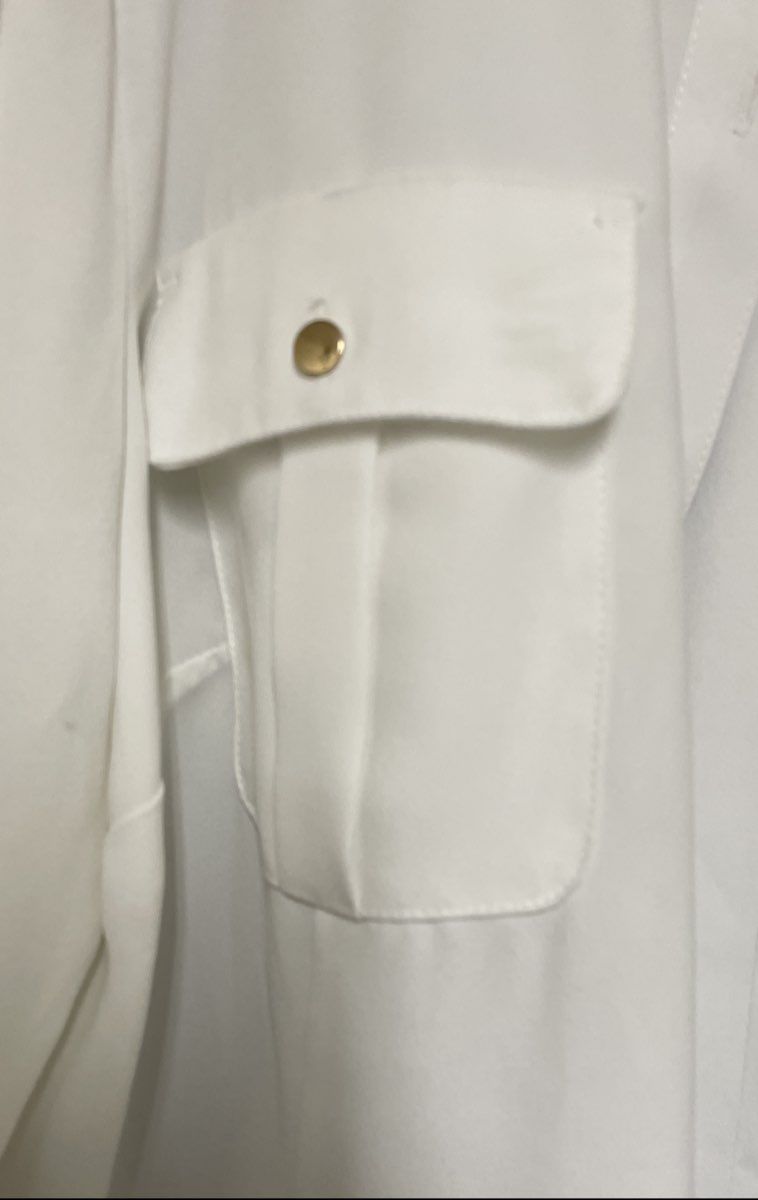 Chico's Women's White Button Down Utility Blouse Gold Button Epaulette Sz 3