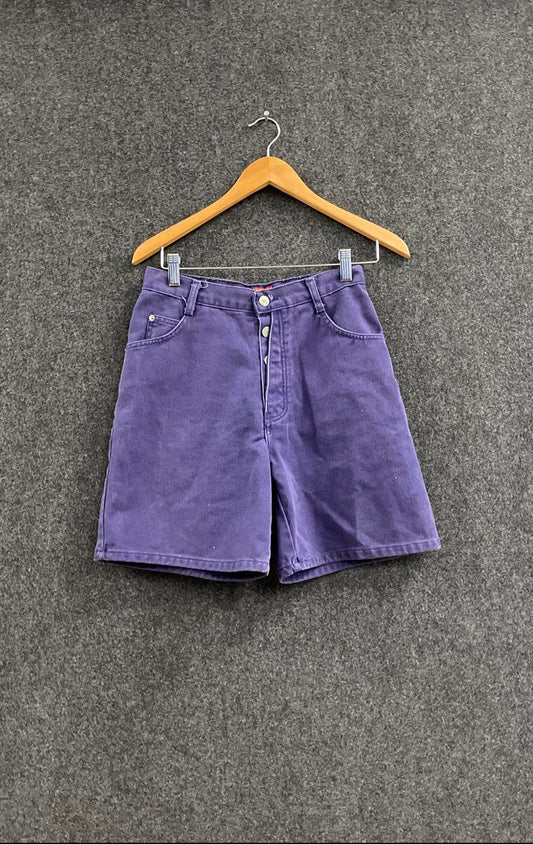 Vintage 90s Bonjour Women's Purple High Rise Button Fly Cotton Shorts Size 9