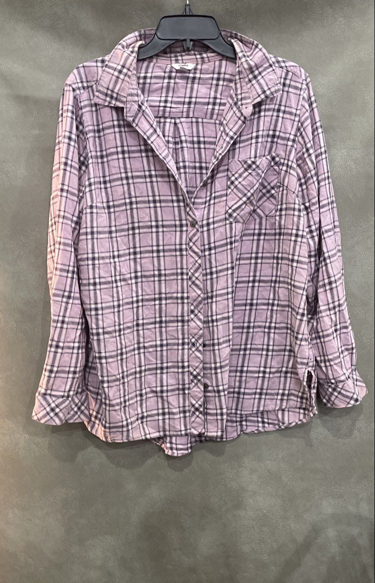 Sonoma Women's Lavender Plaid 100% Cotton Button Up Shirt Sz XL