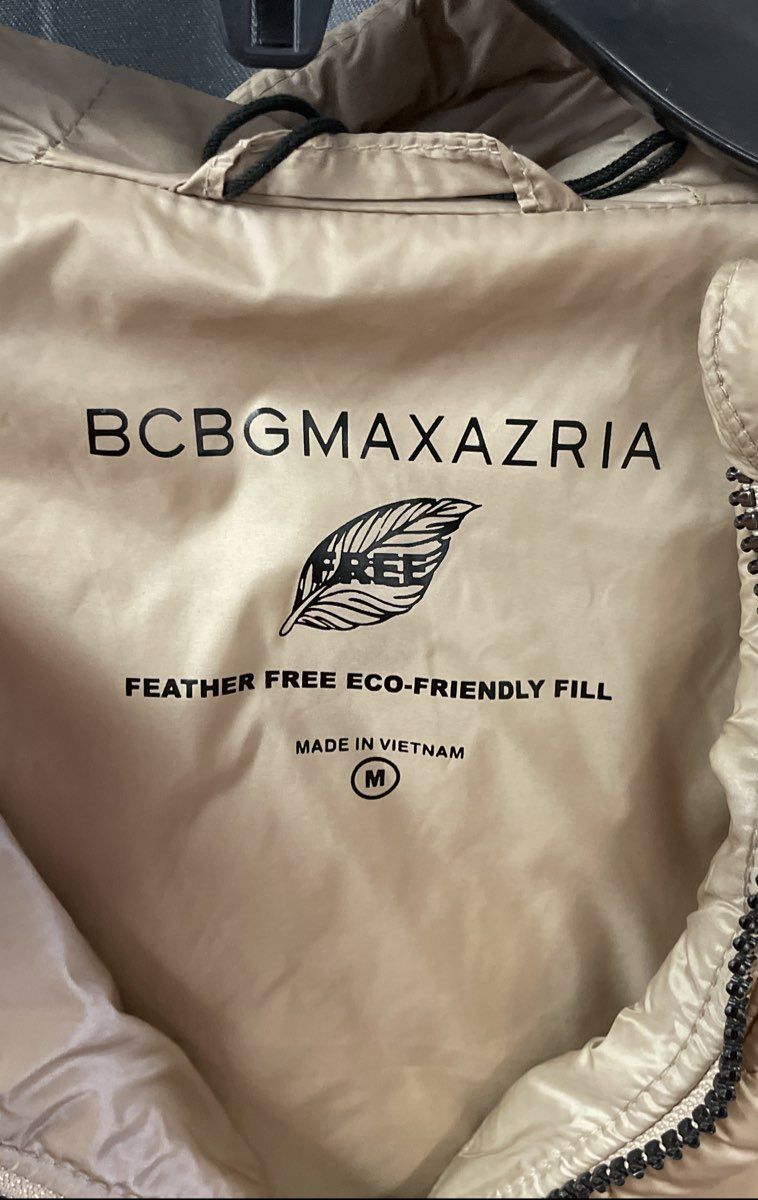 BCBGMAXAZRIA Women's Tan Quilted Puffer Jacket Hooded Eco-Friendly Fill Sz M