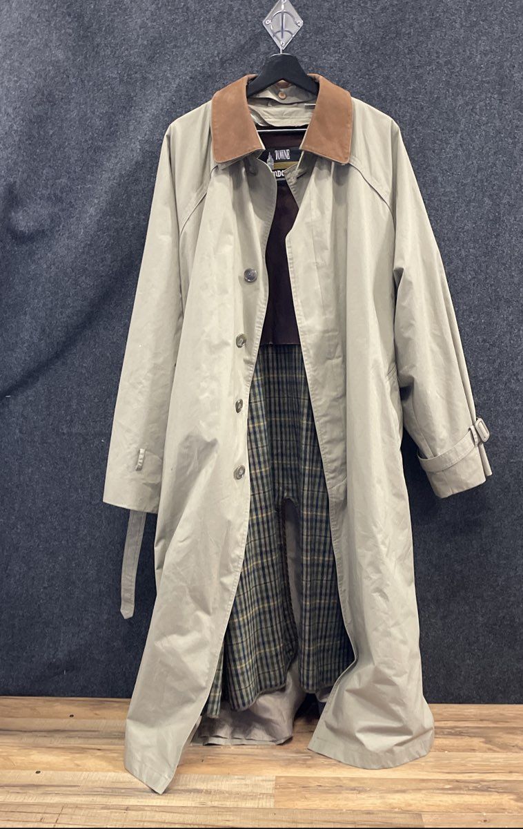 Vintage 90s London Fog Women's Beige Trench Coat Removable Plaid Liner Sz 42