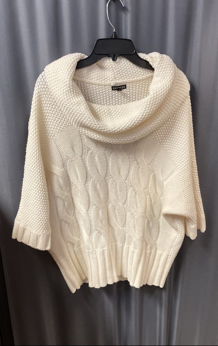 Express Women's Cream Wool Blend Cowl Neck Cable Knit Dolman Sweater Sz M