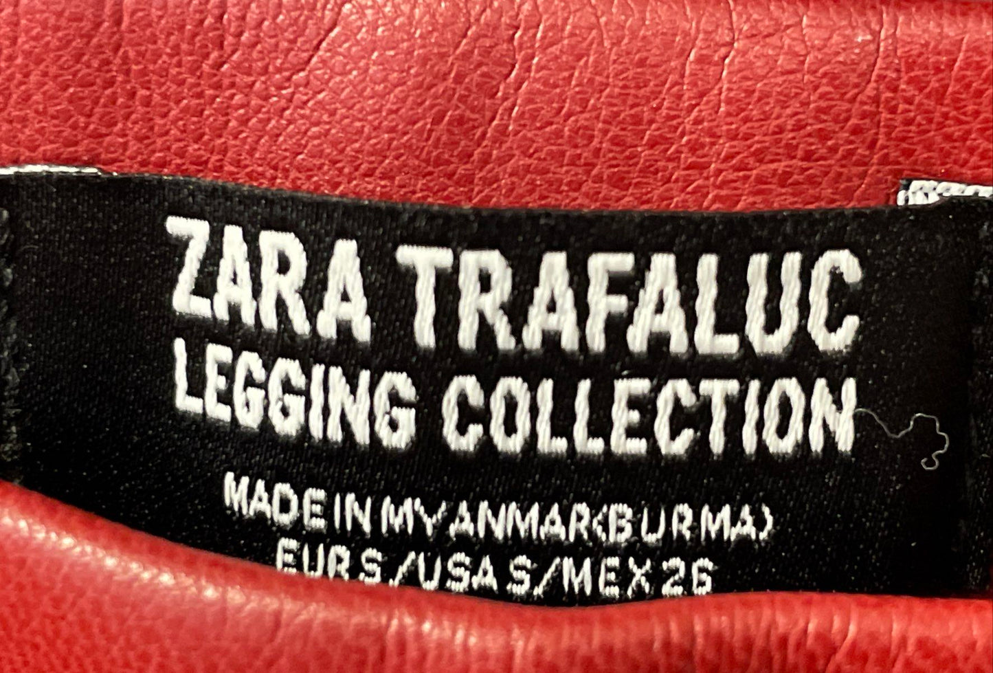 Zara Trafaluc Women's Red Faux Leather Leggings Side Zip Split Hem Sz S
