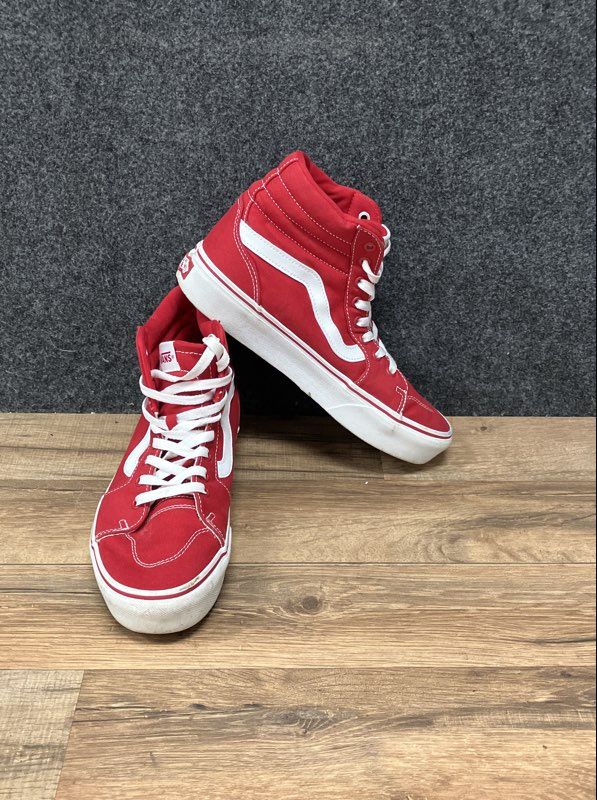 Vans Sk8-Hi Red White Canvas High Top Sneakers Women's Size 9.5