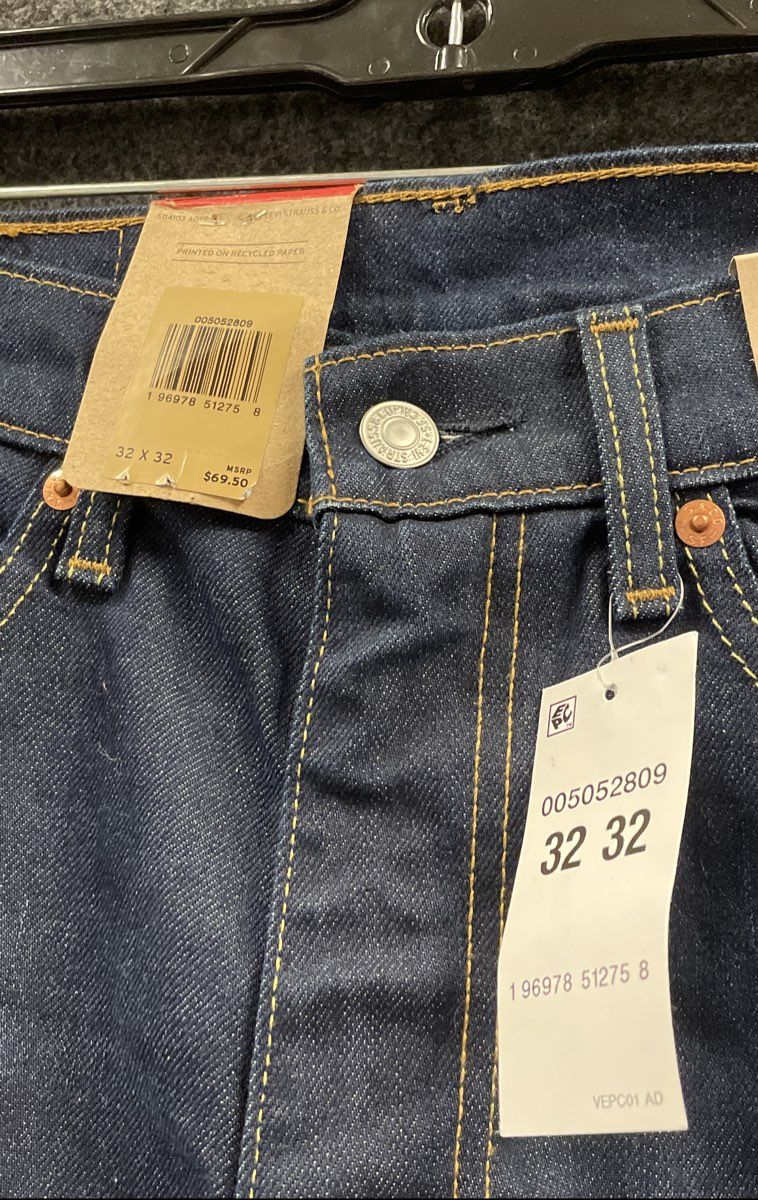 Levi's Men's 505 Regular Fit Stretch Straight Leg Dark Blue Jeans 32x32 NWT