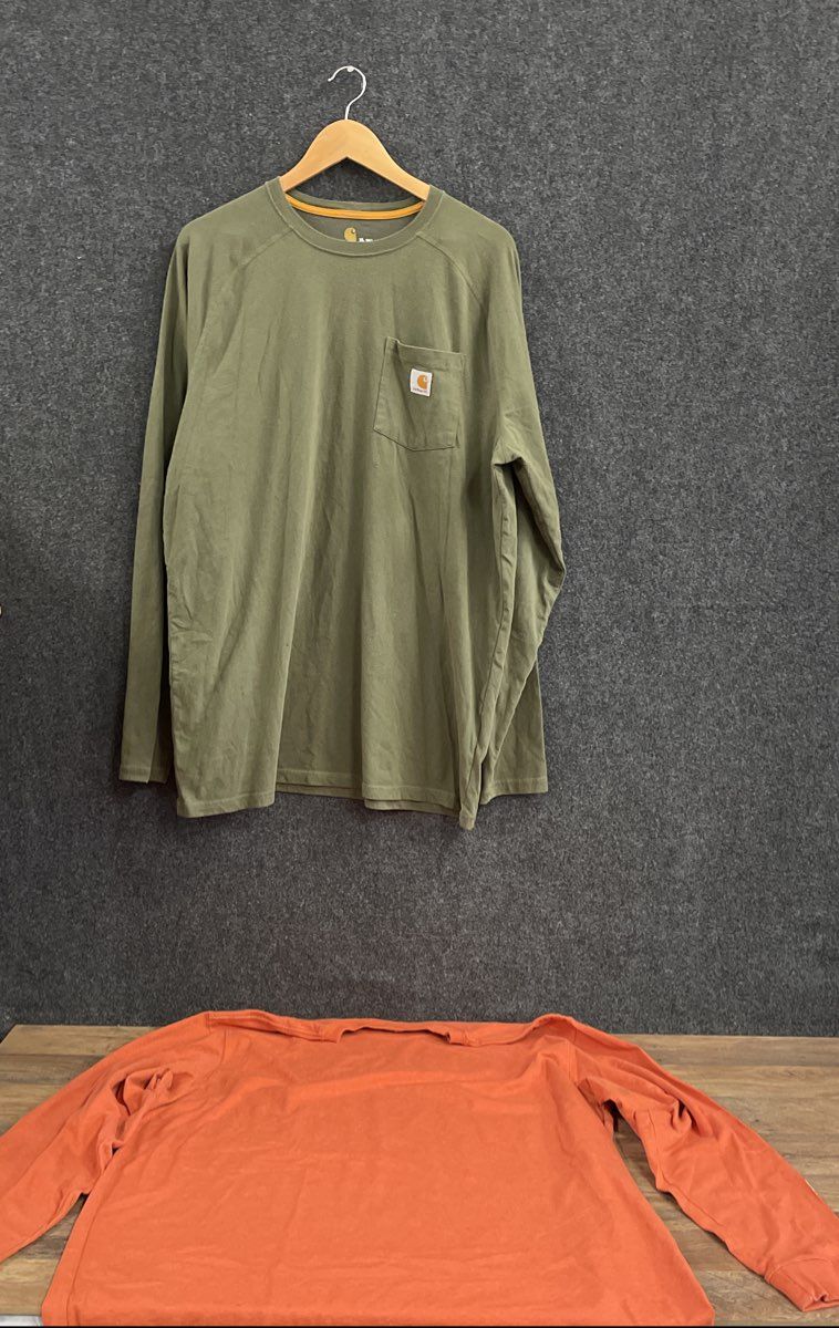Carhartt Men's Long Sleeve Shirts Green Orange Force Relaxed Loose Fit XL Tall