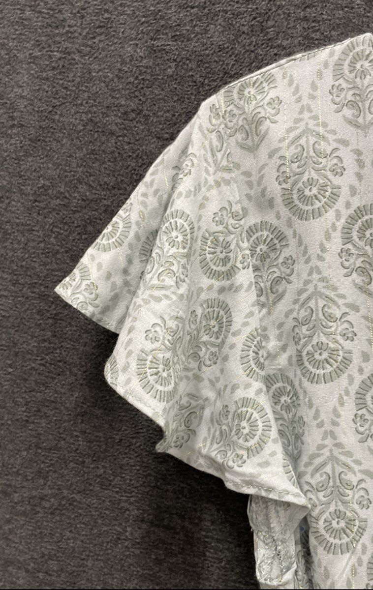 Lucky Brand Women's Dress Sage Green Gold Metallic Paisley Maxi Tiered Sz L