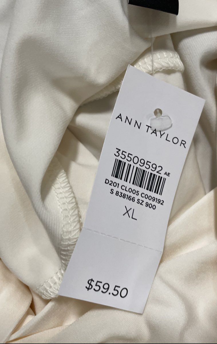 Ann Taylor Women's White Tie Neck Long Sleeve Blouse Size XL NWT