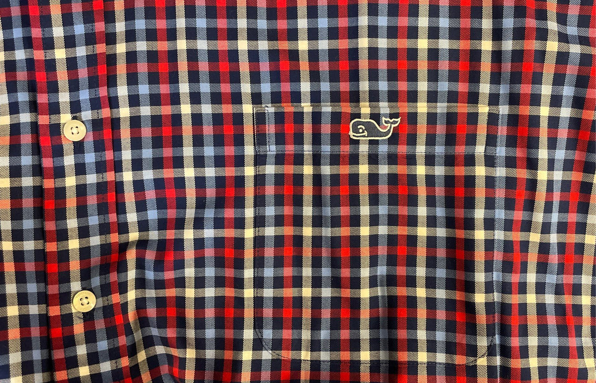 Vineyard Vines Men's Plaid Button Up Shirt Red White Blue Stretch Sz 4XT