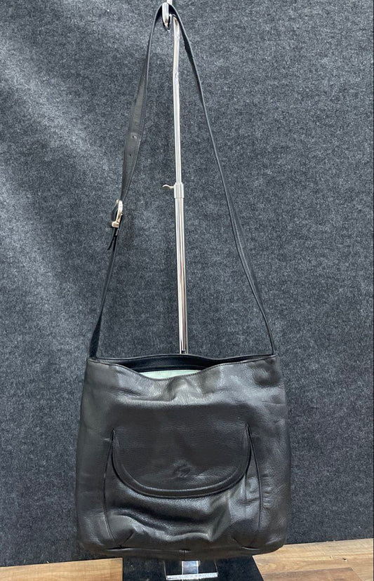 Stone Mountain Black Pebbled Leather Crossbody Bag Purse Silver-Tone Hardware