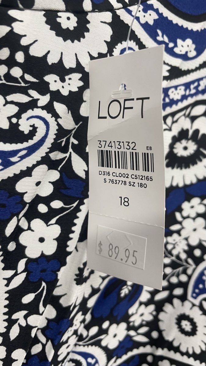 LOFT Women's Blue Paisley Keyhole Shift Dress Viscose NWT Sz 18