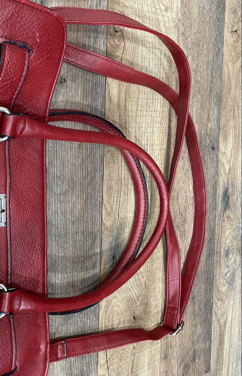 Rosetti Red Leather Pebbled Satchel Large Handbag Crossbody Silver Hardware