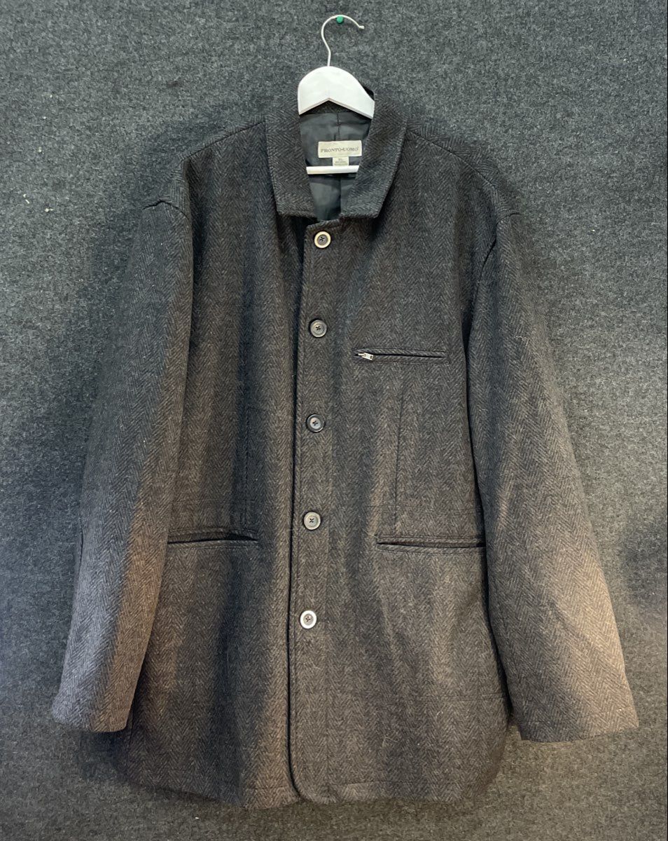 Pronto Uomo Men's Grey Herringbone Wool Blend Chore Jacket Sz XL