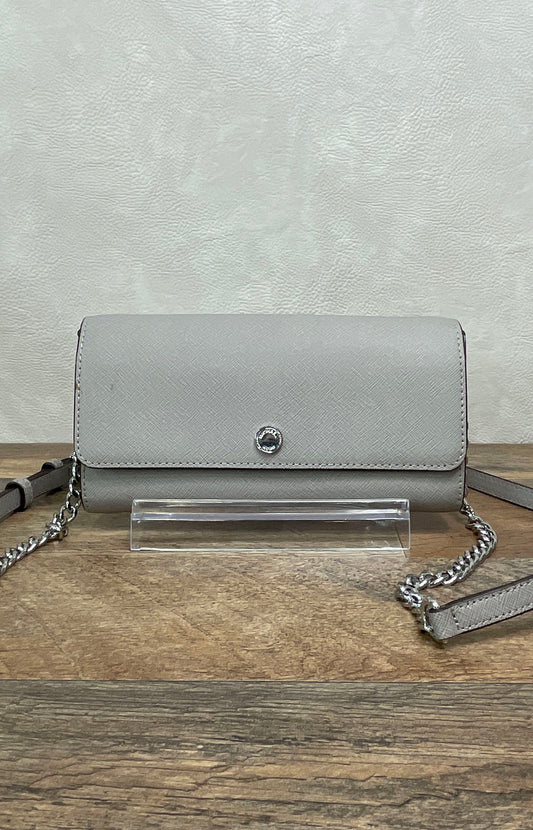 Michael Kors Grey Saffiano Leather Jet Set Travel Crossbody Wallet Silver