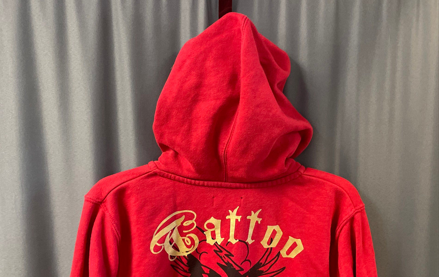 Ed Hardy Women's Red Broken Hearts Tattoo Graphic Eagle Crop Zip Up Hoodie Sz XL