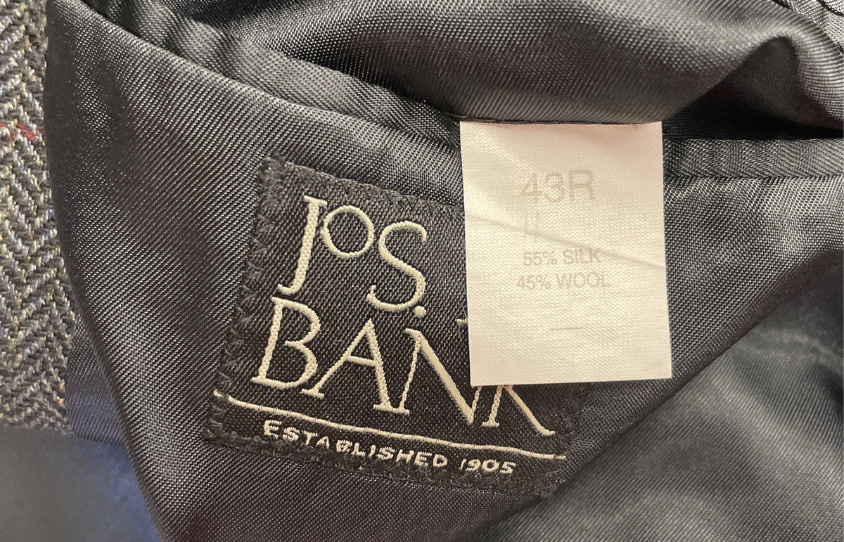 Jos. A. Bank Men's Gray Herringbone Windowpane Silk Wool Blazer 44