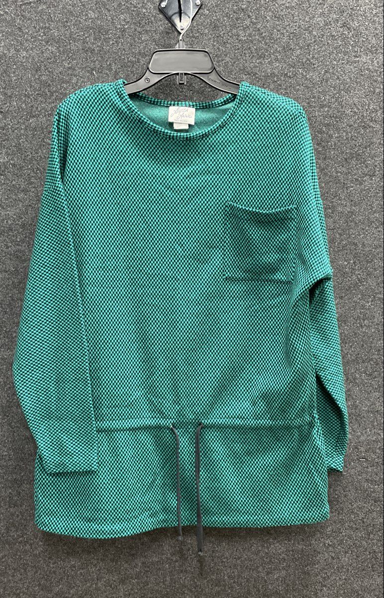 Vintage 90s Alyssa Anne Women's Green Black Checkered Drawstring Tunic Top Sz 14