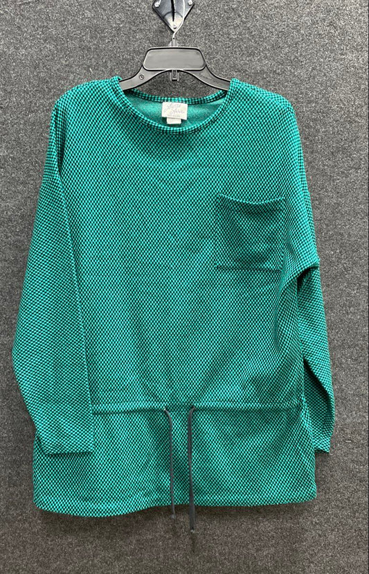 Vintage 90s Alyssa Anne Women's Green Black Checkered Drawstring Tunic Top Sz 14
