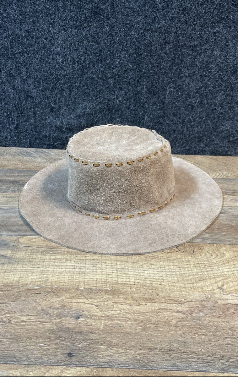 Vintage Hecho en Mexico Tan Suede Western Bolero Hat Leather Laced Sz M