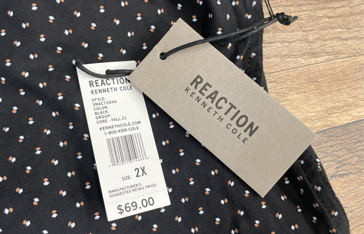 Reaction Kenneth Cole Men's Black Geometric Print Short Sleeve Shirt Sz 2X NWT