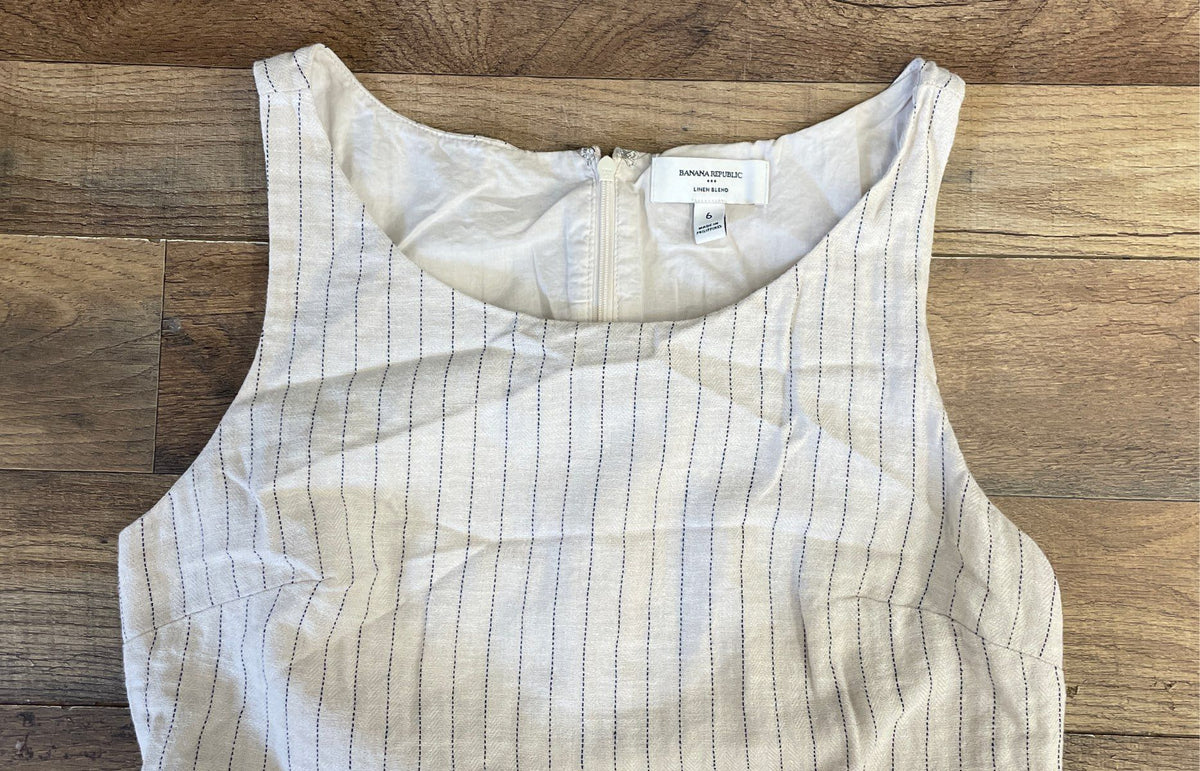 Banana Republic Women's Cream Striped Cotton Linen Blend Shift Dress Size 6