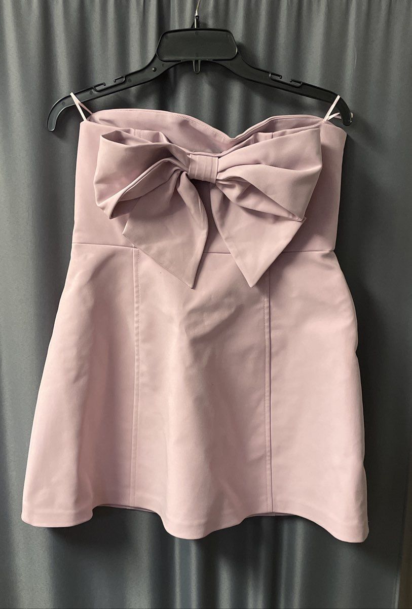 Zara Women's Lavender Strapless Bow Back Mini Dress Sz L NWT