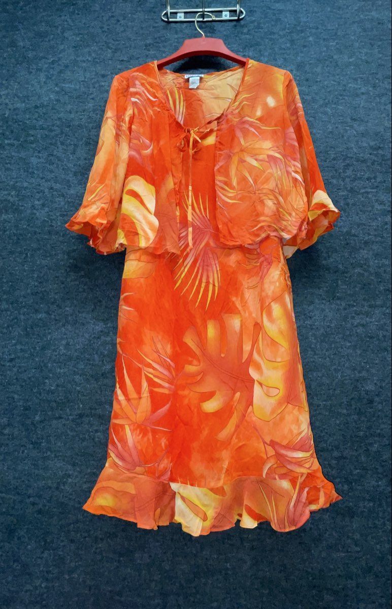 Vintage Y2K Robbie Bee Women's Orange Tropical Ruffle Dress & Jacket Set NWT S