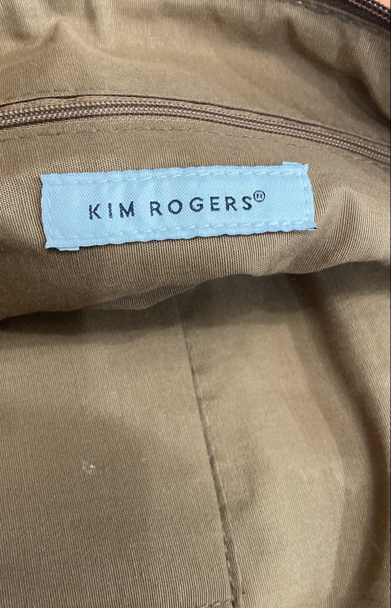 Kim Rogers Orange Multi Striped Canvas Shoulder Bag Handbag Brown Trim