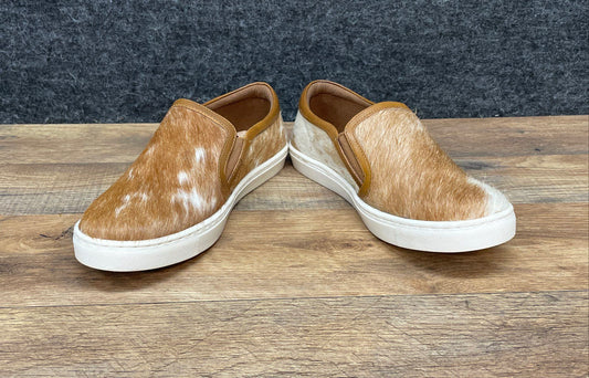 Myra Cowhide Hair-On Brown White Leather Slip On Sneakers Size 7