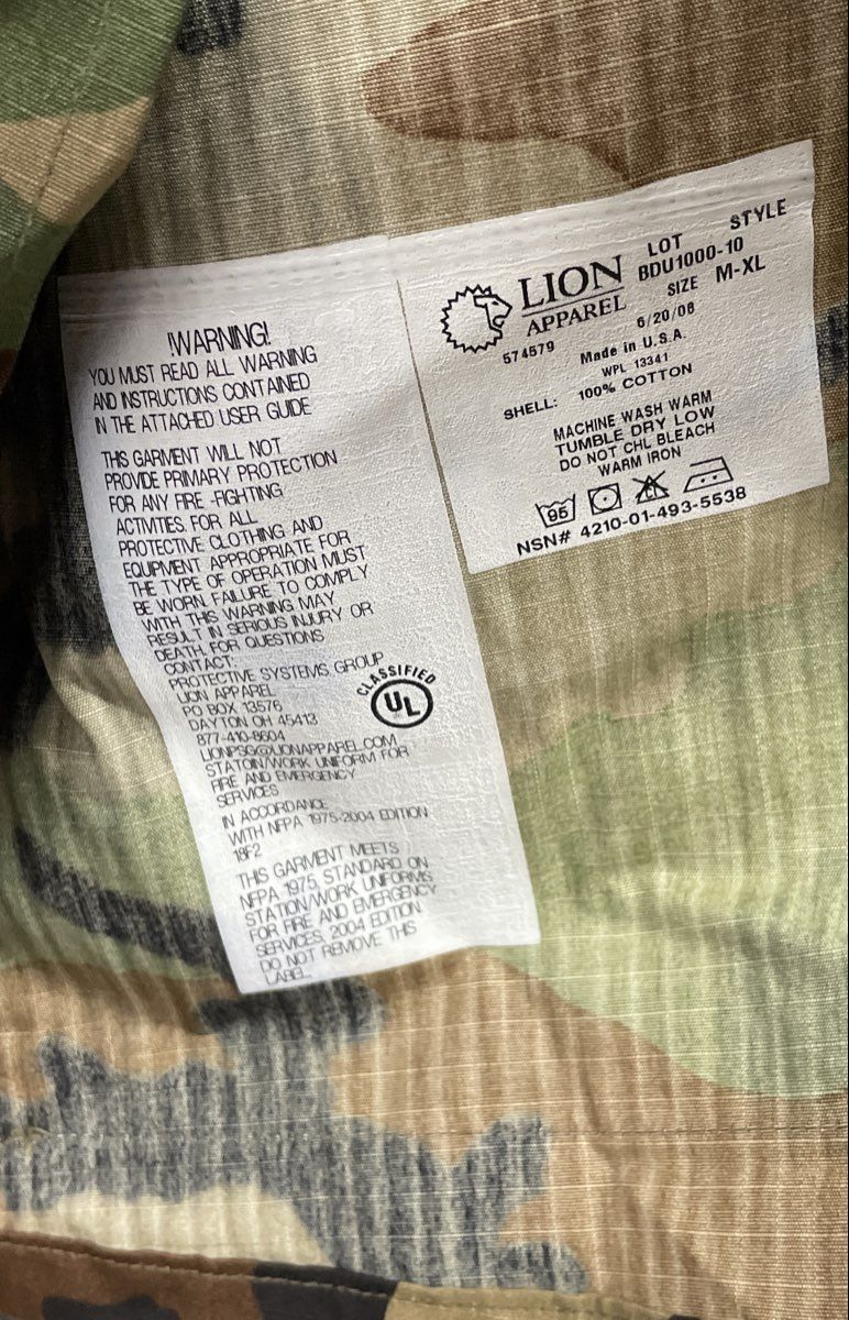 Lion Apparel BDU Woodland Camo Battle Dress Uniform Jacket Made in USA Sz M-XL