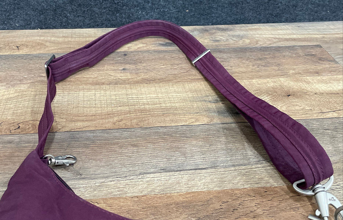 Travelon Purple Fabric Crossbody Bag Travel Shoulder Purse Silver Hardware
