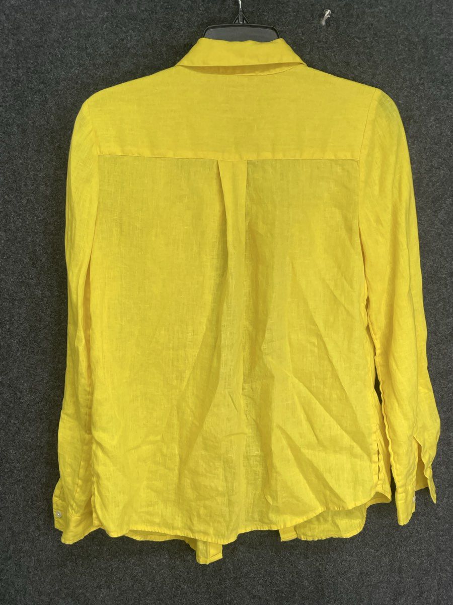 Charter Club Women's Yellow 100% Linen Roll Tab Long Sleeve Shirt Blouse Sz XS