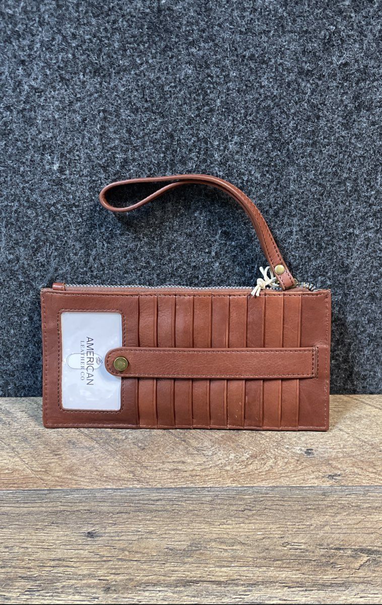 American Leather Co Cordovan Brown Bristow CC Zip Wallet Wristlet NWT RFID