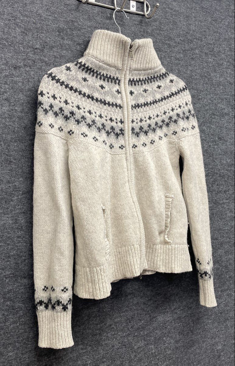 L.L. Bean Women's Fair Isle Full Zip Sweater Cardigan Cream Nordic Yoke Sz S