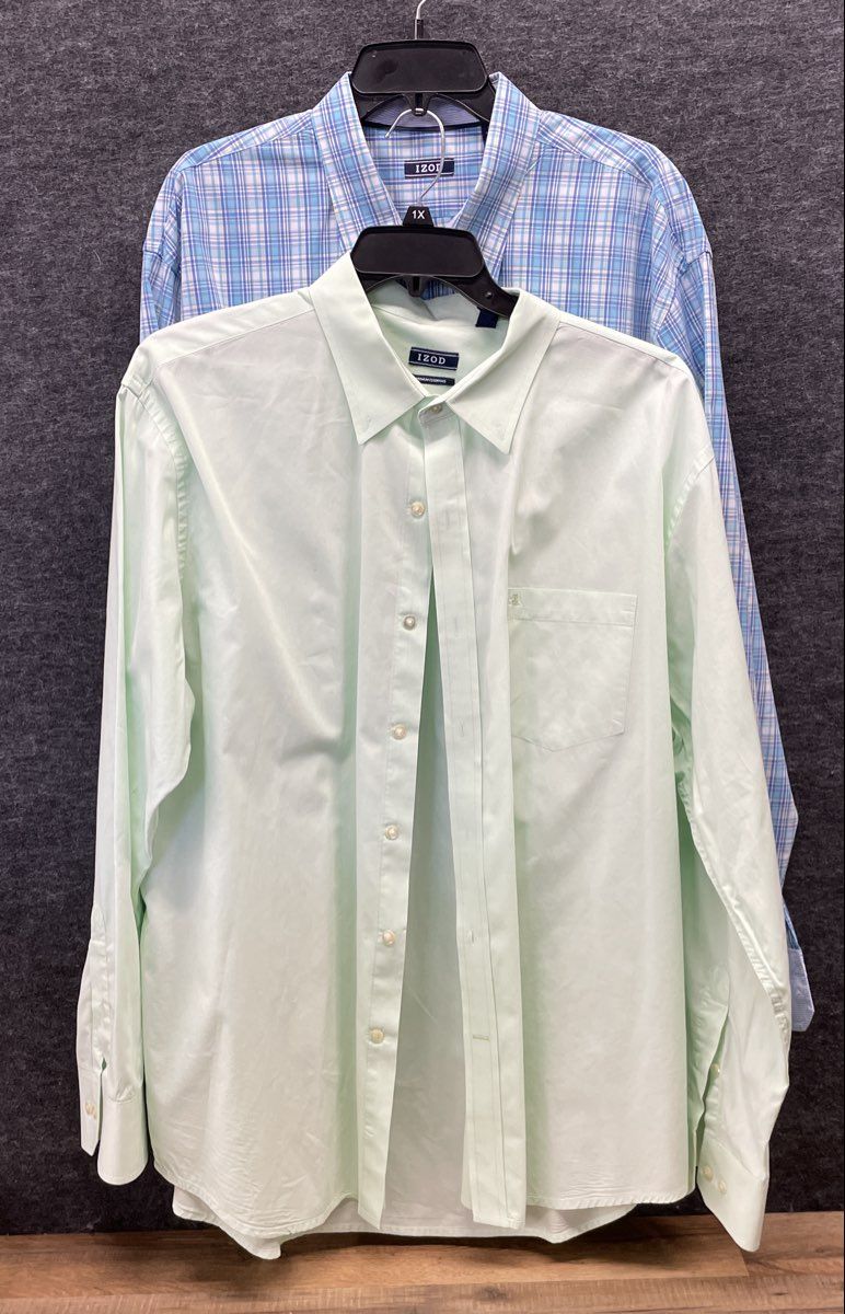 Izod Men's Lot of 2 Button Down Shirts Mint Green Blue Plaid Size XXL