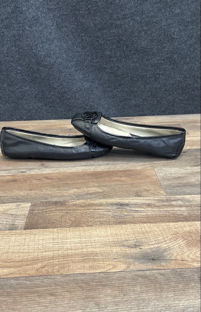Michael Kors Fulton Black Leather Logo Ballet Flats Women's Size 8