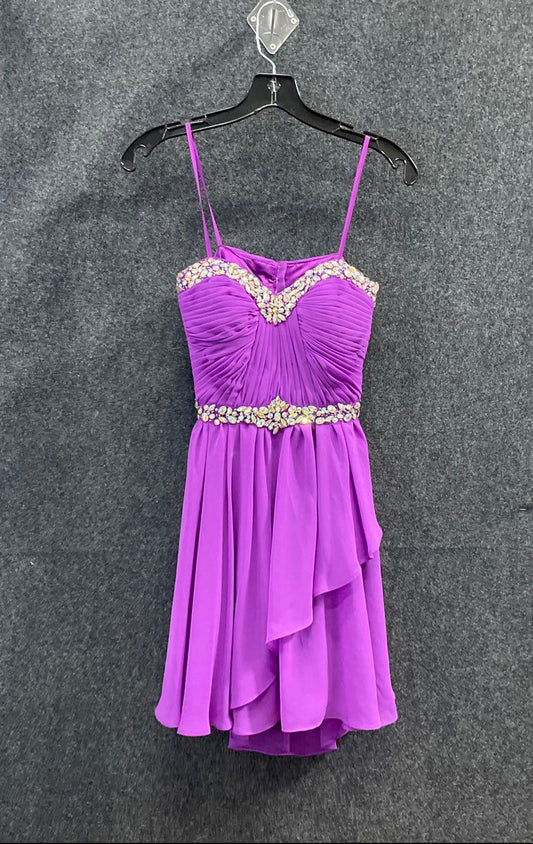 Bee Darlin Women's Purple Beaded Rhinestone Chiffon Party Prom Dress Sz 3/4