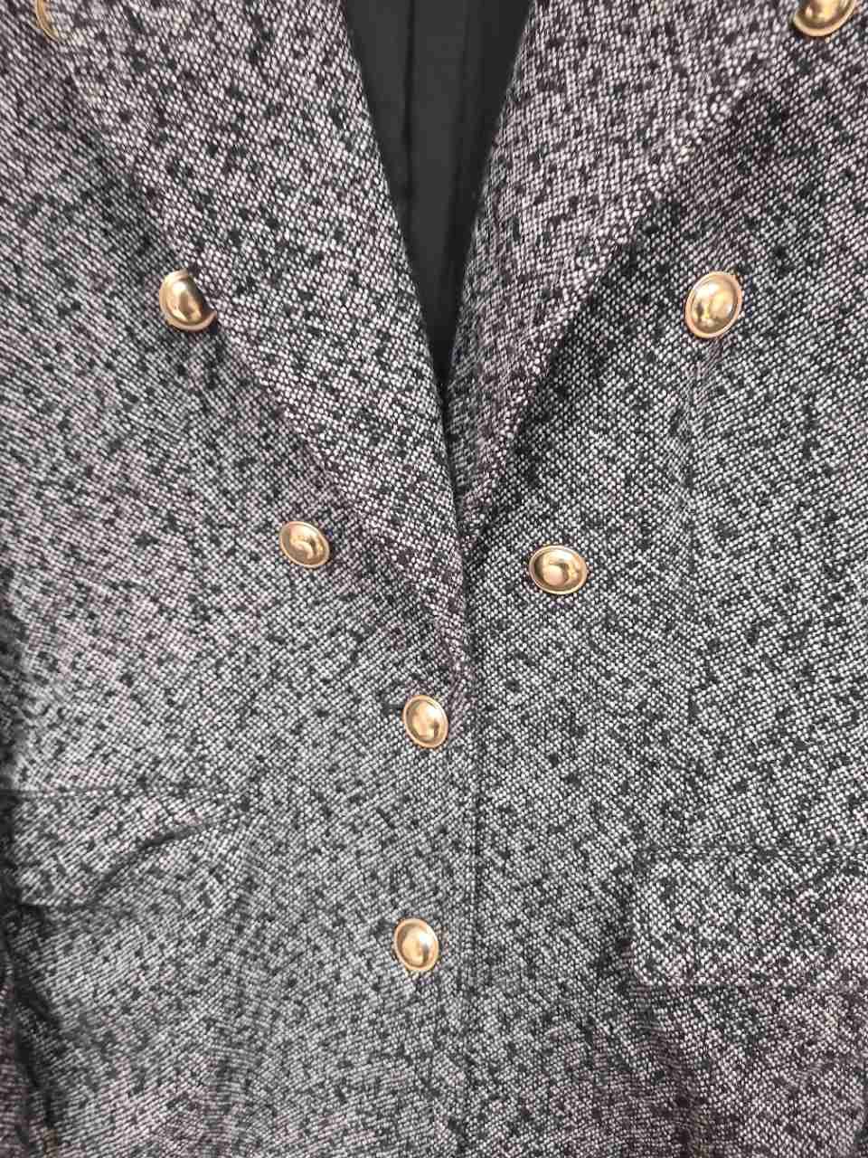 Express Women's Tweed Long Coat Double Breasted Gold Buttons Recycled Wool Sz M